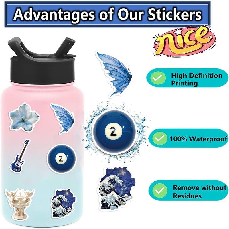 Yoksas 50 Pcs Cute Silver Blue Ocean Beach Stickers - Waterproof Coastal Marine Life Aesthetic Artistic Sea Decals for Water Bottles,Laptop,Scrapbooking - Image 3